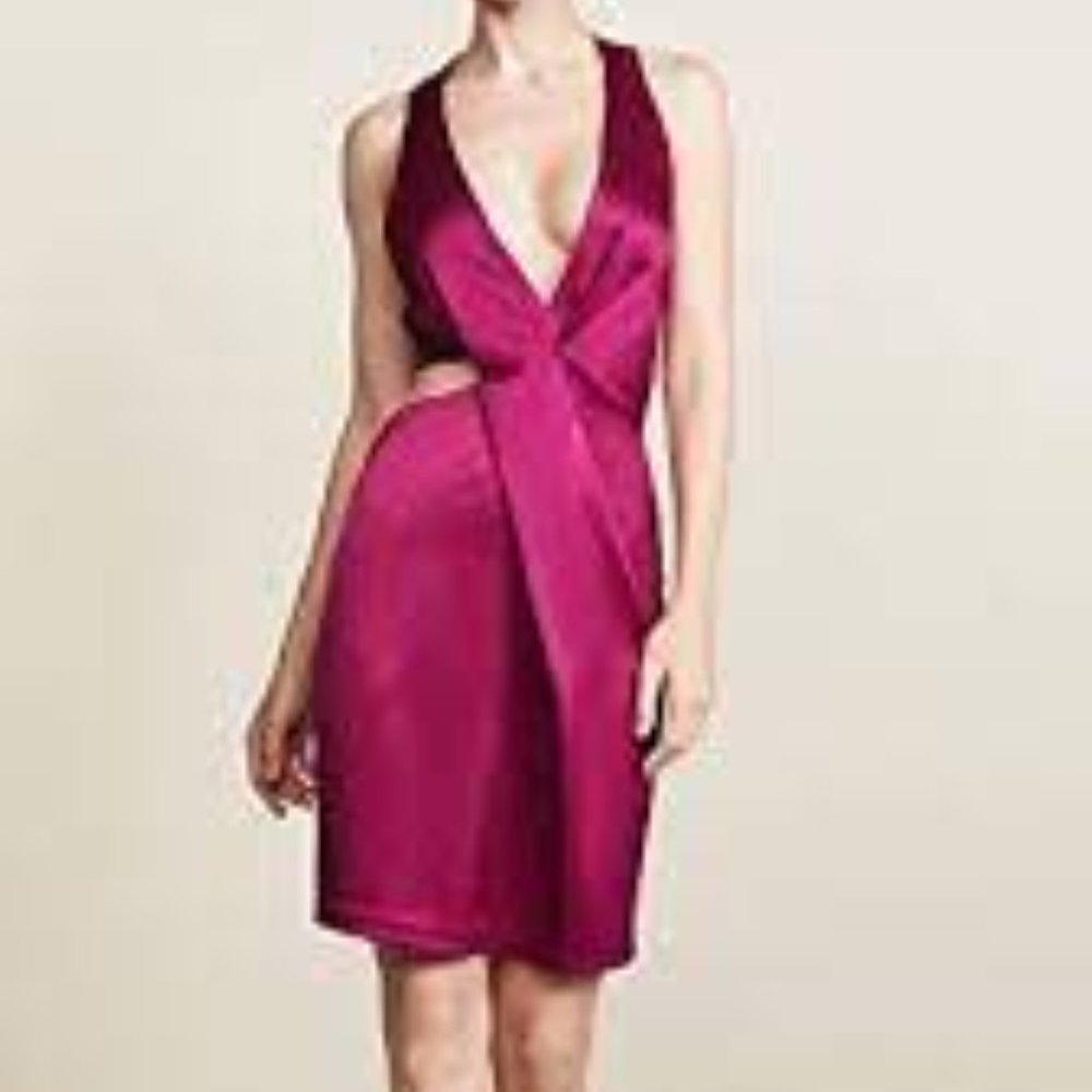Halston Heritage Satin Halter Dress w/ Side Cutout